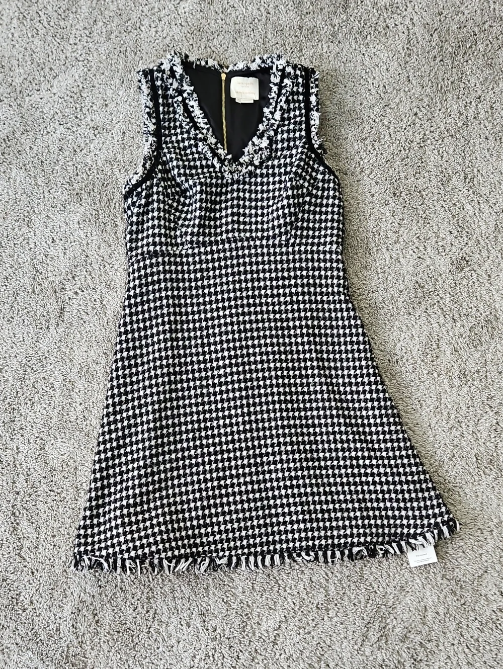 Kate Spade Mini Tweed Black and White Houndstooth V-Neck Dress 6 A Line Preppy